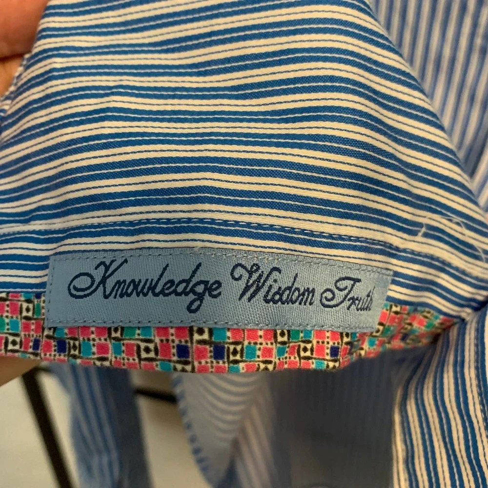 ROBERT GRAHAM Blue Stripe Button Down‎ Flip Cuff Dress Shirt Men's 2XL
